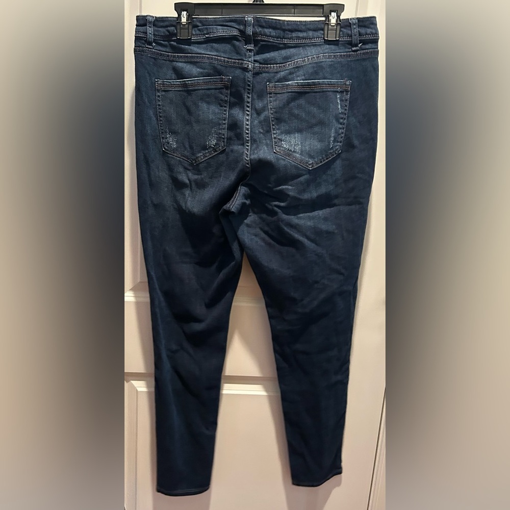 LANE BRYANT Mid Rise Super stretch Skinny Ripped Lace patch Jeans Womens Plus 16 - Picture 6 of 9